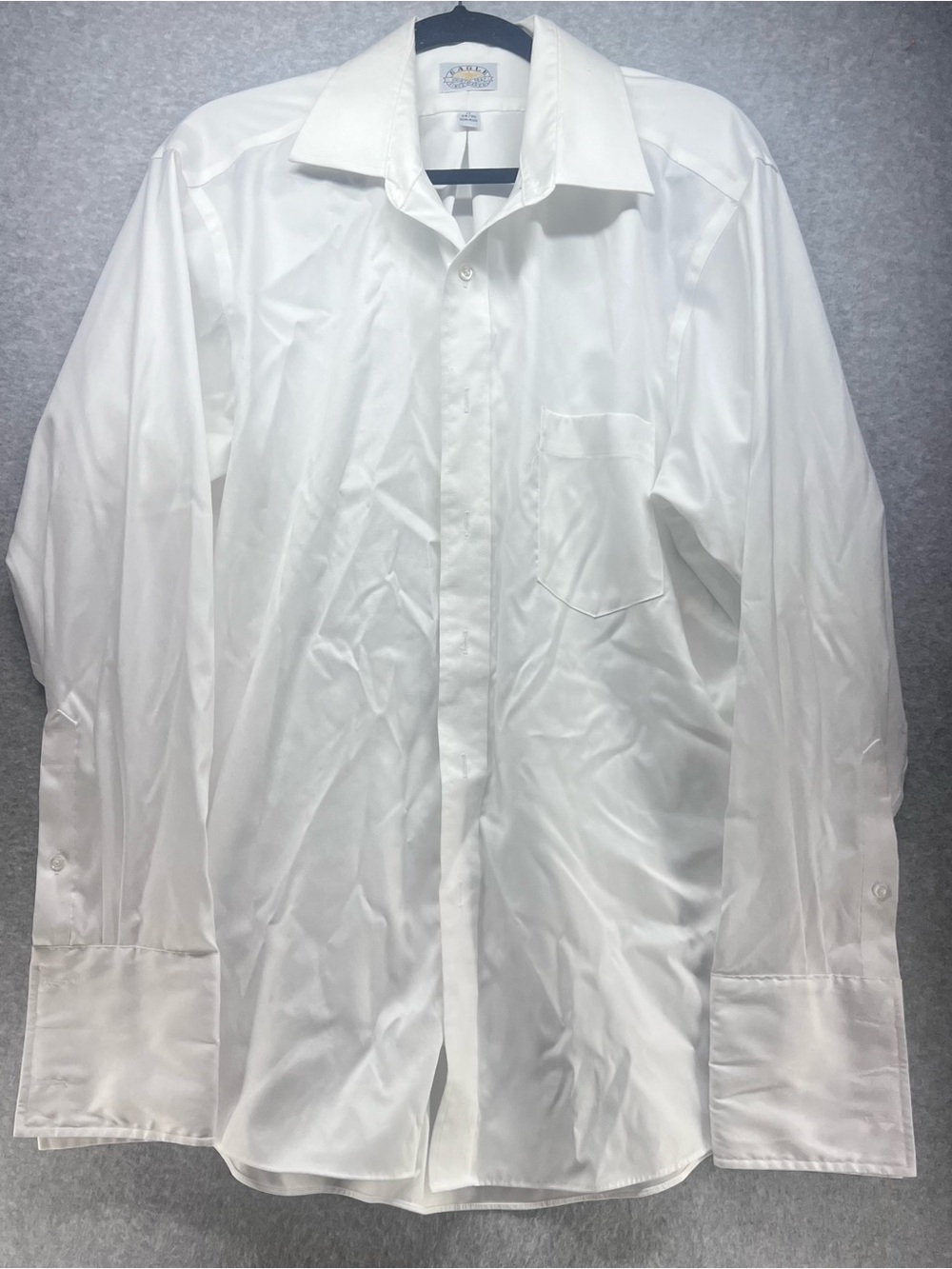 Men's White Dress Shirt with Point Collar and Chest Pocket